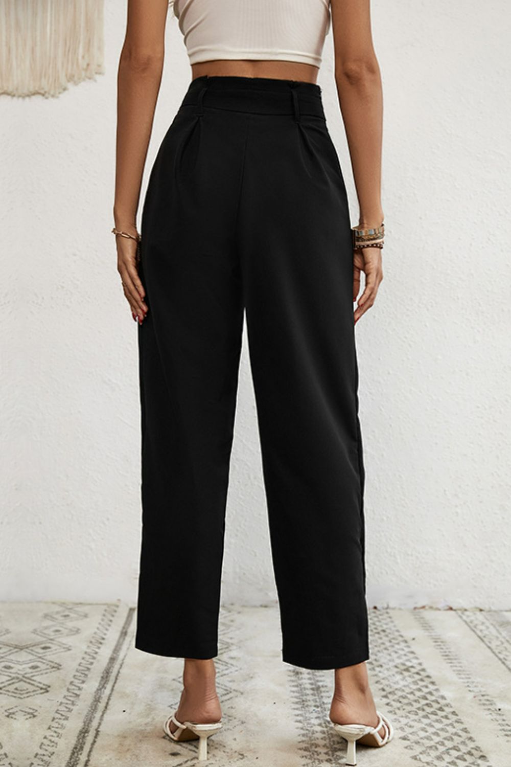 Buttoned Tie-Waist Cropped Pants-Teresa&#39;s Fashionista LLC