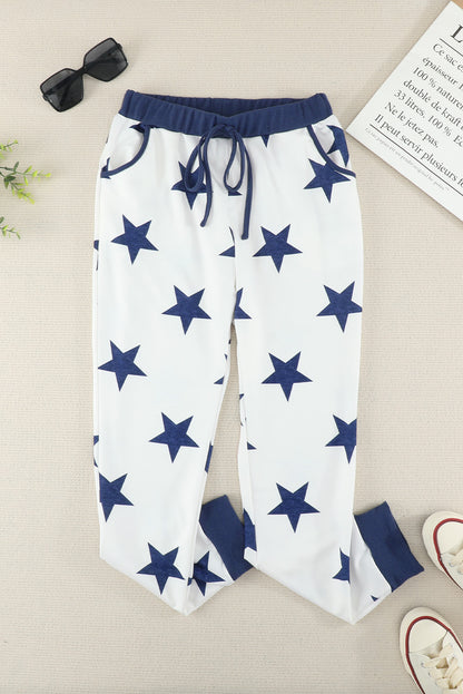 Star Print Drawstring Detail Joggers-Teresa&#39;s Fashionista LLC