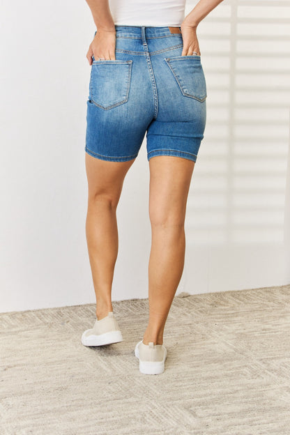 Judy Blue Full Size Tummy Control Double Button Bermuda Denim Shorts-Teresa&#39;s Fashionista LLC