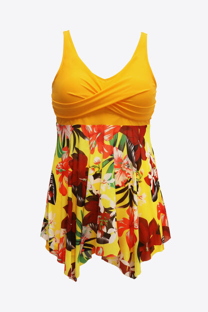 Plus Size Floral Two-Tone Asymmetrical Hem Two-Piece Swimsuit-Teresa&#39;s Fashionista LLC