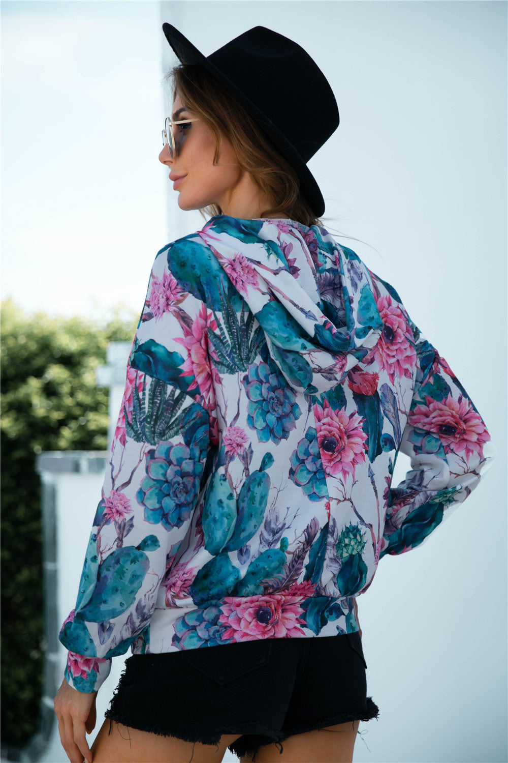 Printed Dropped Shoulder Hoodie-Teresa&#39;s Fashionista LLC