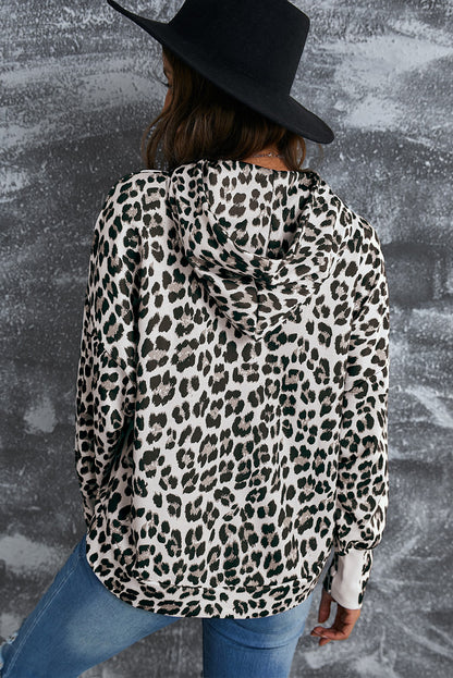 Leopard Print Drawstring Hoodie with Kangaroo Pocket-Teresa&#39;s Fashionista LLC