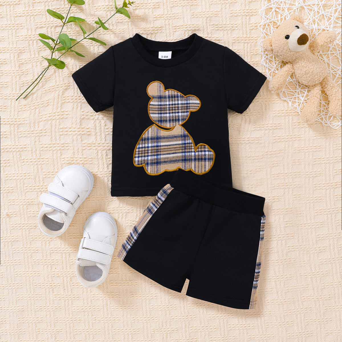 Baby Bear Graphic Round Neck Tee and Short Set-Teresa&#39;s Fashionista LLC