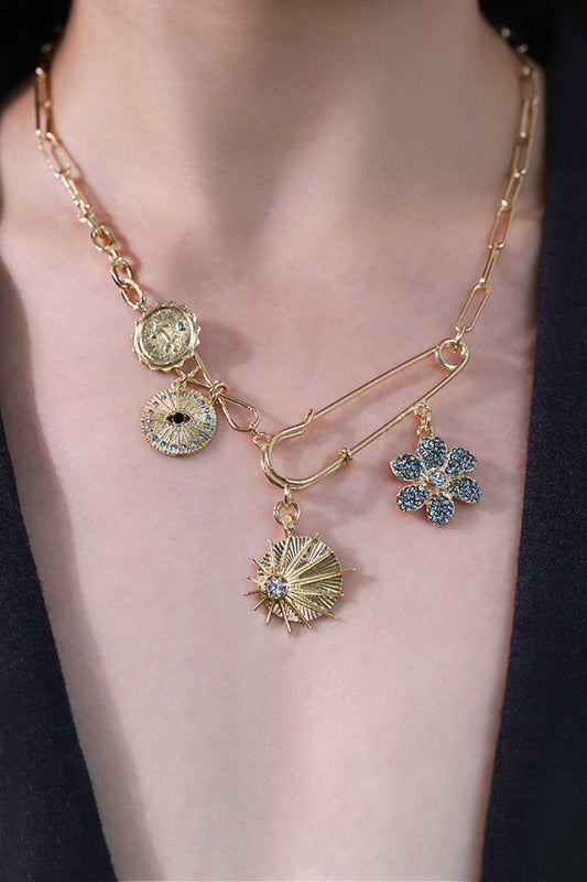 Rhinestone Flower Paperclip Chain Necklace - Teresa's Fashionista LLC