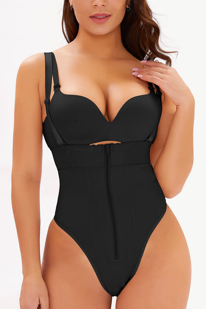 Full Size Adjustable Strap Zip-Up Shaping Bodysuit-Teresa&#39;s Fashionista LLC