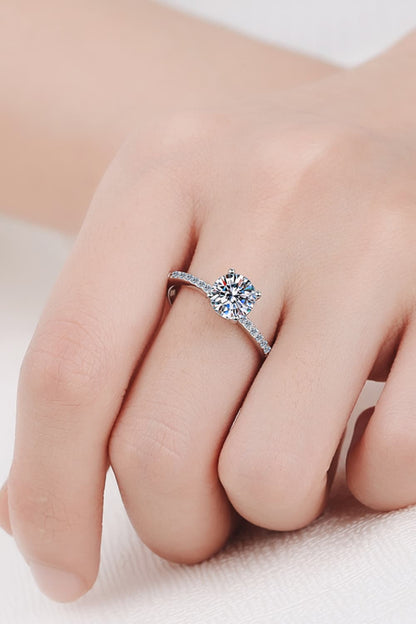 1 Carat Moissanite Rhodium-Plated Side Stone Ring-Teresa&#39;s Fashionista LLC