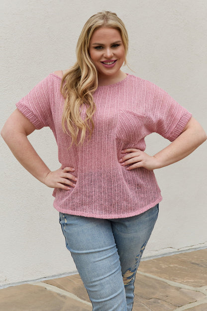 e.Luna Full Size Chunky Knit Short Sleeve Top in Mauve-Teresa&#39;s Fashionista LLC