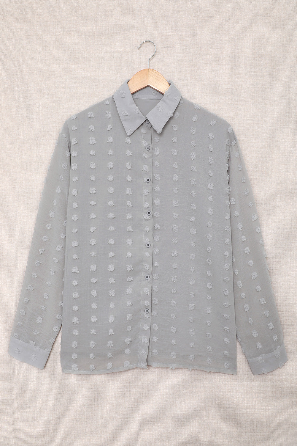 Swiss Dot Button-Up Long Sleeve Shirt-Teresa&#39;s Fashionista LLC