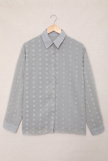 Swiss Dot Button-Up Long Sleeve Shirt-Teresa&#39;s Fashionista LLC