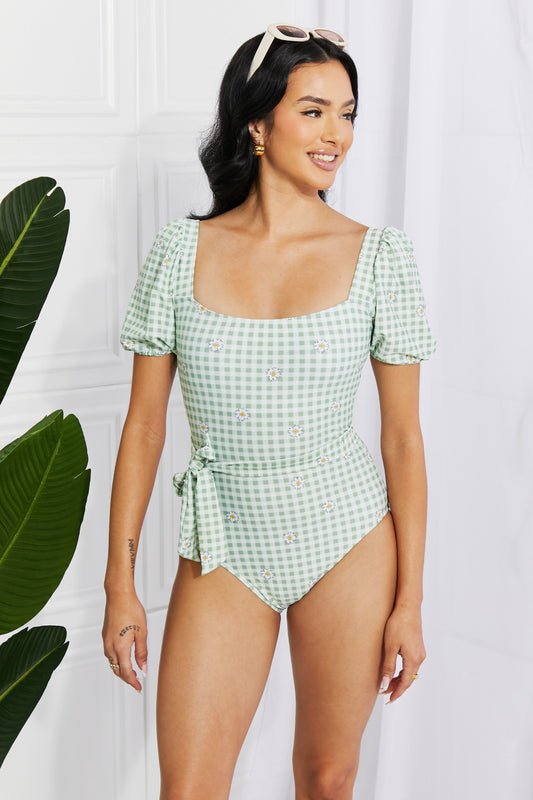 Marina West Swim Salty Air Puff Sleeve One-Piece in Sage-Teresa&#39;s Fashionista LLC