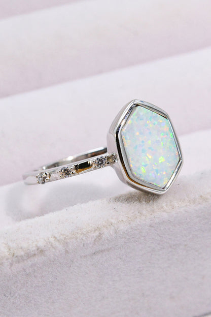 Opal Hexagon 925 Sterling Silver Ring-Teresa&#39;s Fashionista LLC