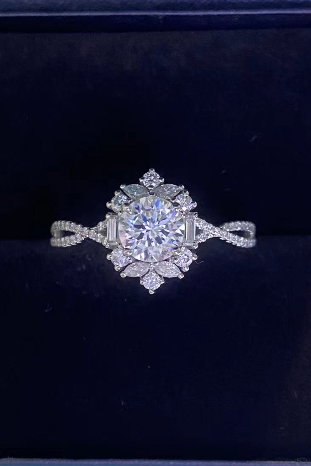 Floral 2 Carat Moissanite Crisscross Ring-Teresa&#39;s Fashionista LLC