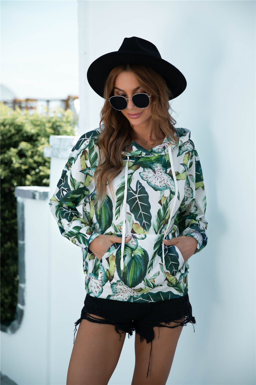 Printed Dropped Shoulder Hoodie-Teresa&#39;s Fashionista LLC