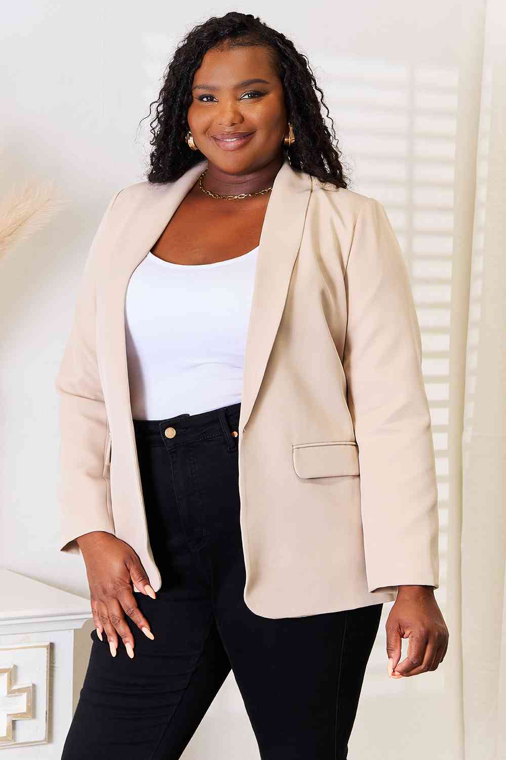 Double Take Shawl Collar Long Sleeve Blazer-Teresa&#39;s Fashionista LLC