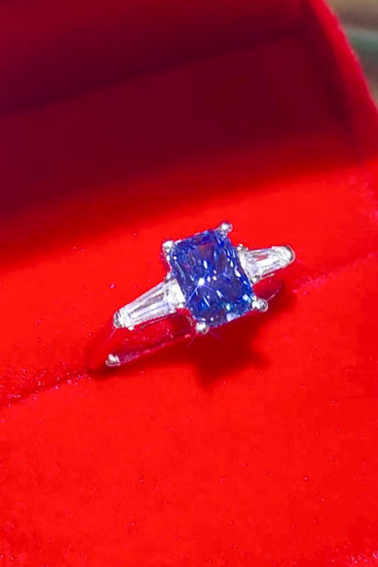 1 Carat Moissanite Platinum-Plated Rectangle Ring in Blue-Teresa&#39;s Fashionista LLC