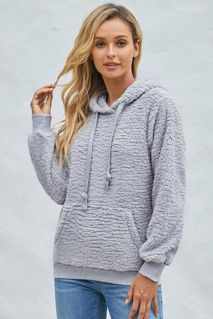 Drawstring Sherpa Hoodie with Pocket-Teresa&#39;s Fashionista LLC