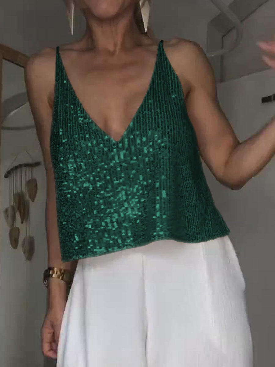 Sequin Deep V Tank-Teresa&#39;s Fashionista LLC