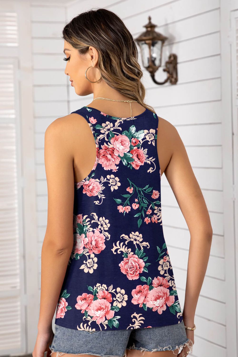 Floral Scoop Neck Tank Top-Teresa&#39;s Fashionista LLC