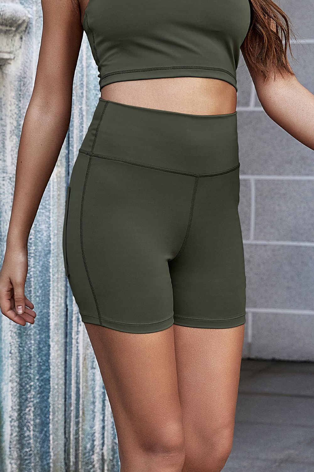 Exposed Seam Decorative Button Yoga Shorts-Teresa&#39;s Fashionista LLC