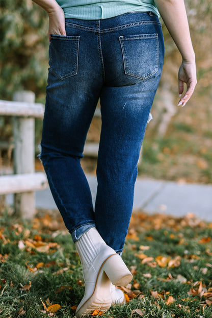 Plus Size Button Fly Distressed Jeans-Teresa&#39;s Fashionista LLC