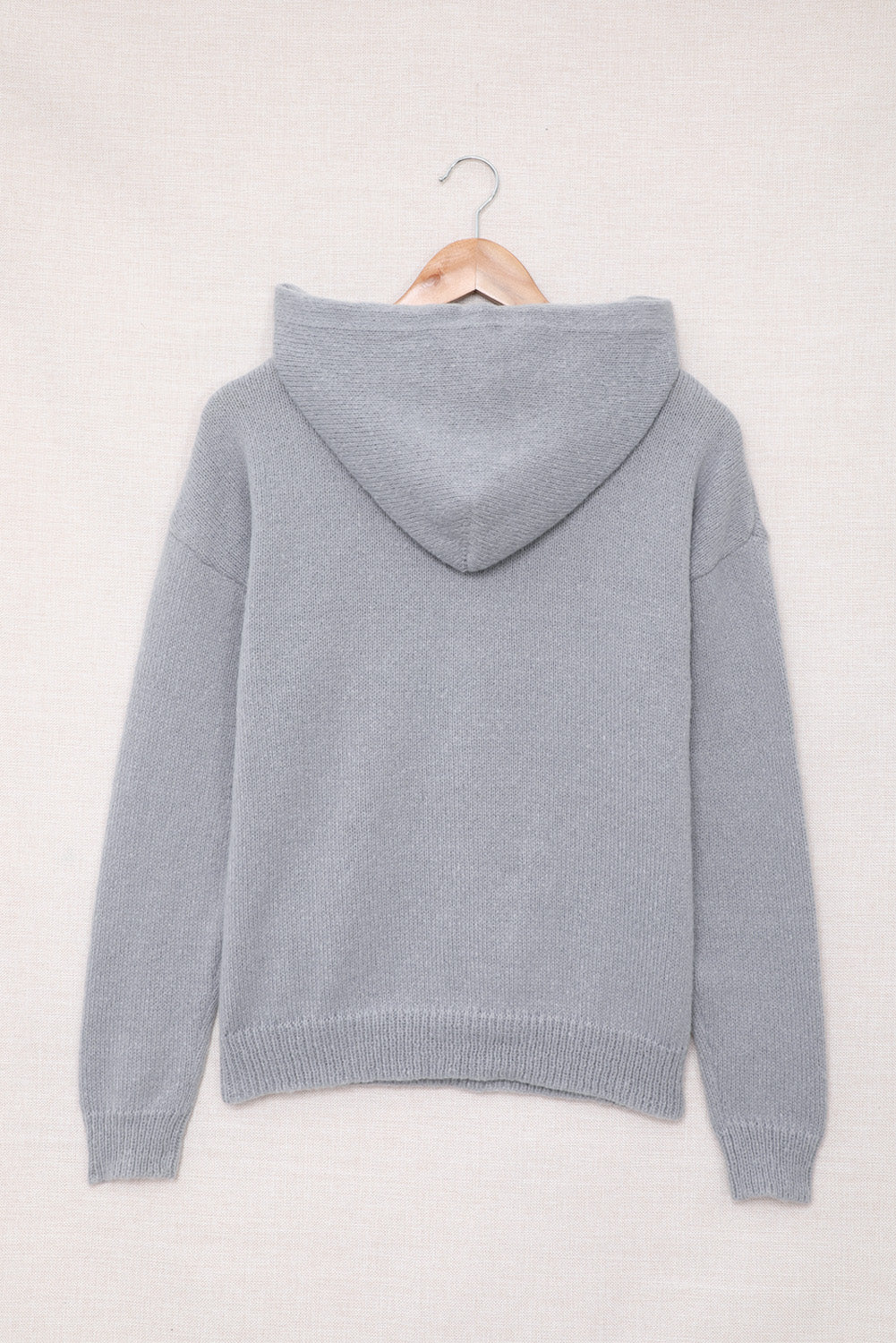 Lace Trim Half-Button Drawstring Knit Hoodie-Teresa&#39;s Fashionista LLC