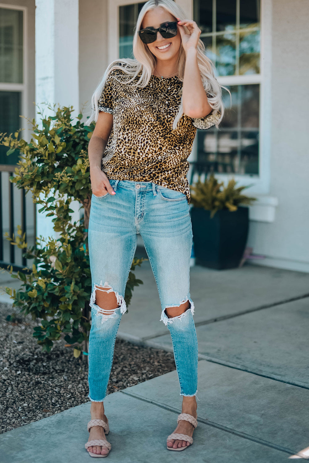 Women Leopard Short Flounce Sleeve Tee-Teresa&#39;s Fashionista LLC