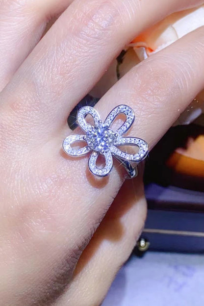 1 Carat Moissanite Flower-Shape Open Ring-Teresa&#39;s Fashionista LLC