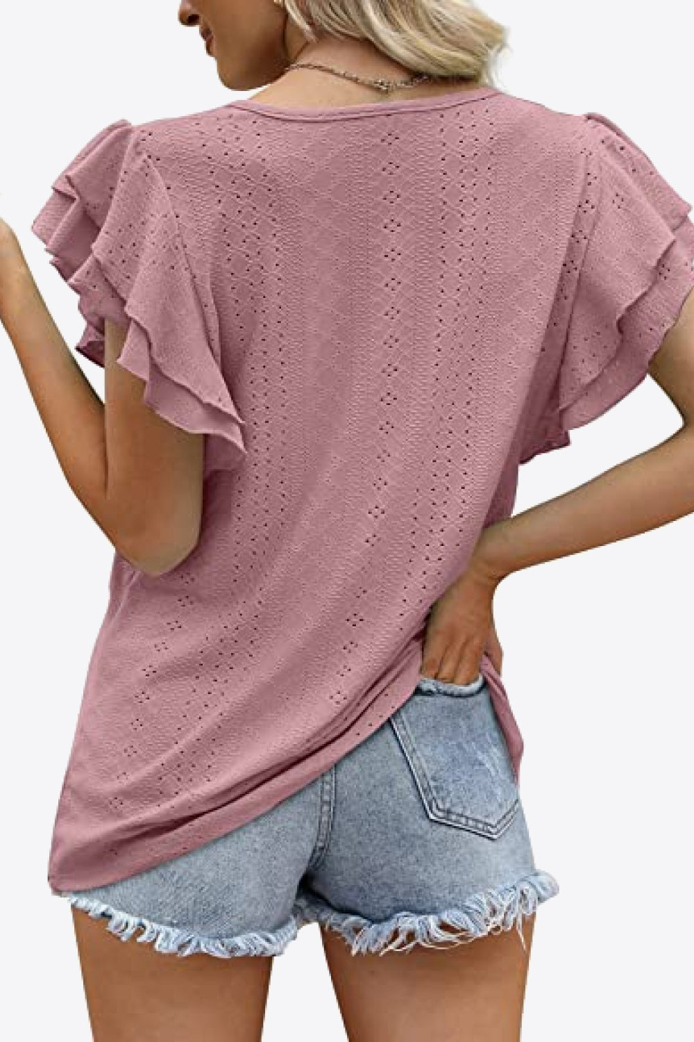 Round Neck Layered Flutter Sleeve Blouse-Teresa&#39;s Fashionista LLC