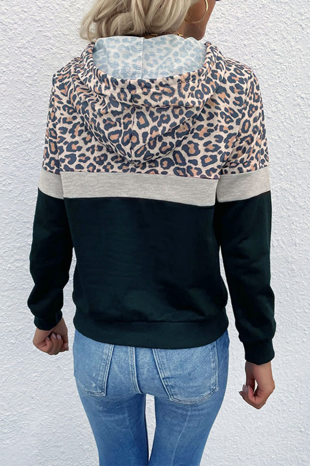 Leopard Color Block Long Sleeve Drawstring Hoodie-Teresa&#39;s Fashionista LLC