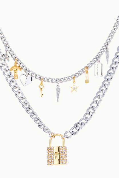 Lock Pendant Double-Layered Necklace-Teresa&#39;s Fashionista LLC