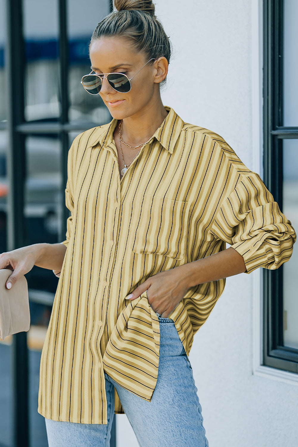 Striped Button-Up Dropped Shoulder Shirt-Teresa&#39;s Fashionista LLC