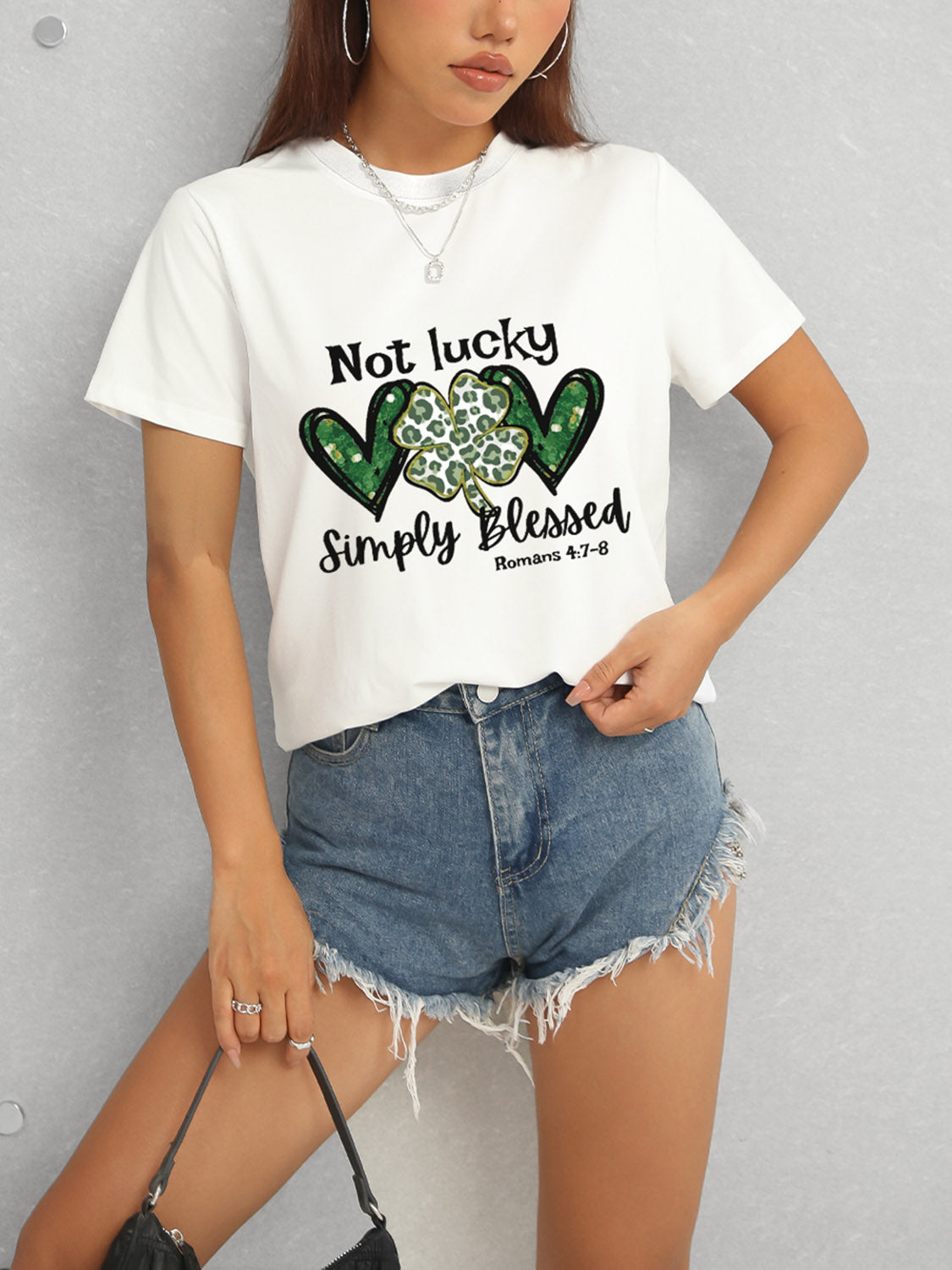 Lucky Clover Round Neck Short Sleeve T-Shirt-Teresa&#39;s Fashionista LLC