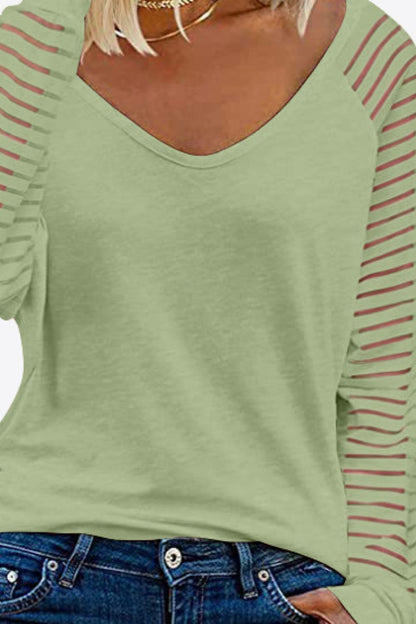 V-Neck Long Raglan Sleeve Top-Teresa&#39;s Fashionista LLC