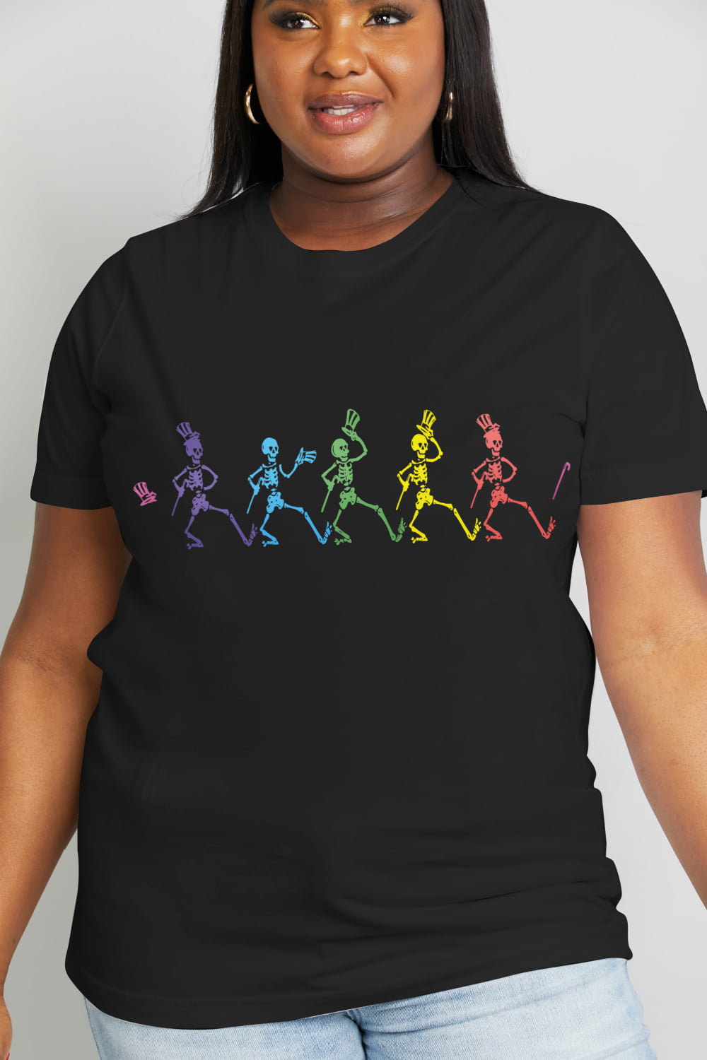 Simply Love Full Size Dancing Skeleton Graphic Cotton Tee-Teresa&#39;s Fashionista LLC