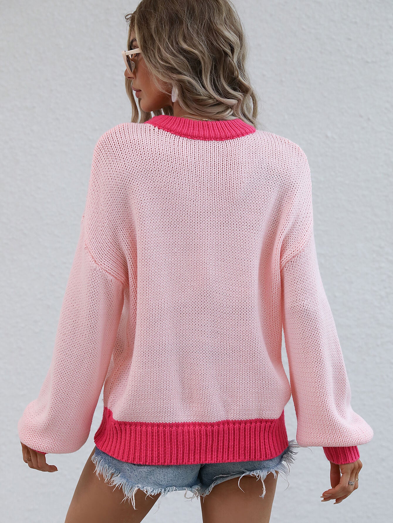 Contrast Trim Drop Shoulder Pullover Sweater-Teresa&#39;s Fashionista LLC