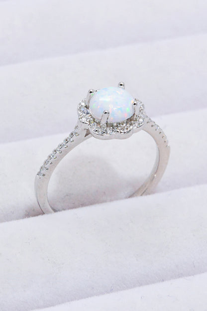 Platinum-Plated 4-Prong Opal Ring-Teresa&#39;s Fashionista LLC