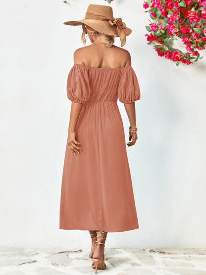 Off-Shoulder Balloon Sleeve Midi Dress-Teresa&#39;s Fashionista LLC