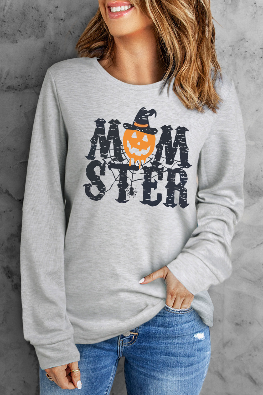 Round Neck Long Sleeve MOMSTER Graphic Sweatshirt-Teresa&#39;s Fashionista LLC