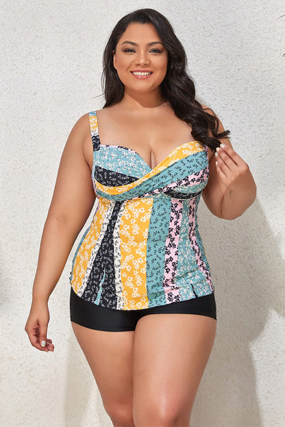 Plus Size Printed Crisscross Cutout Two-Piece Swim Set-Teresa&#39;s Fashionista LLC