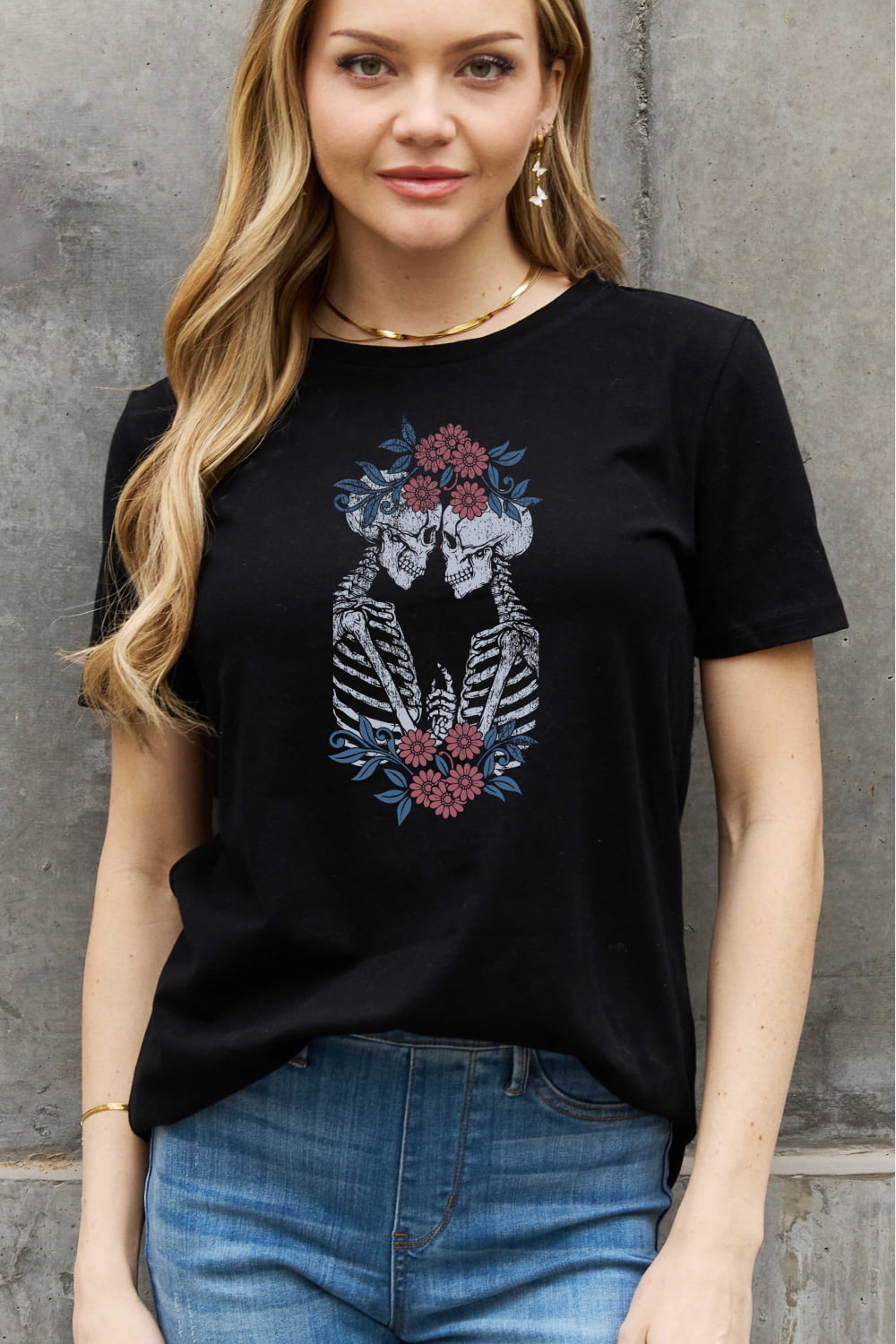 Simply Love Full Size Skeleton Graphic Cotton Tee-Teresa&#39;s Fashionista LLC