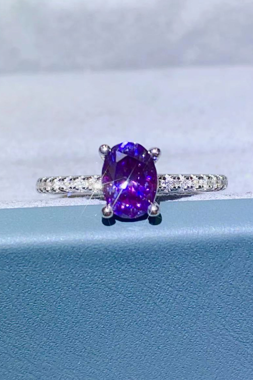 1 Carat Purple Moissanite 4-Prong Ring-Teresa&#39;s Fashionista LLC