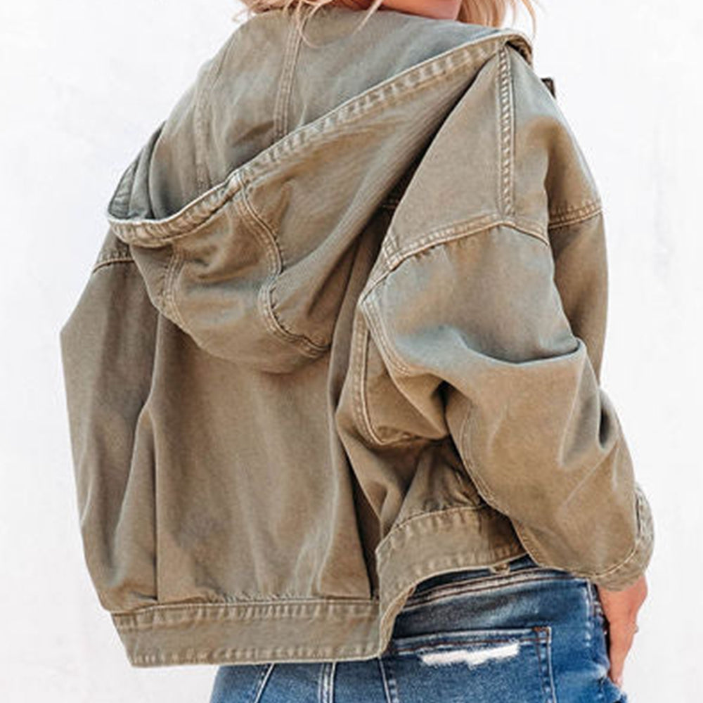 Hooded Dropped Shoulder Denim Jacket-Teresa&#39;s Fashionista LLC