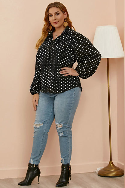 Plus Size Polka Dot Balloon Sleeve Shirt-Teresa&#39;s Fashionista LLC