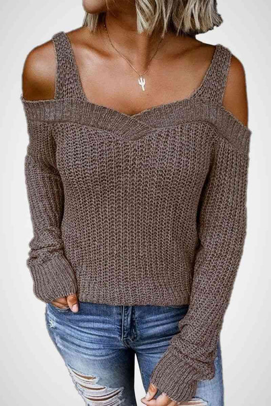 Long Sleeve Cold Shoulder Sweater - Teresa's Fashionista LLC