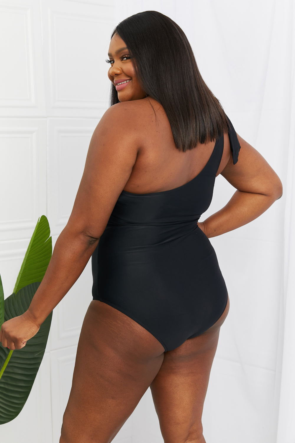 Marina West Swim Deep End One-Shoulder One-Piece Swimsuit in Black-Teresa&#39;s Fashionista LLC