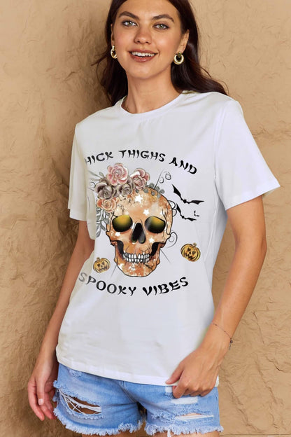 Simply Love Full Size THICK THIGHS AND SPOOKY VIBES Graphic Cotton T-Shirt-Teresa&#39;s Fashionista LLC