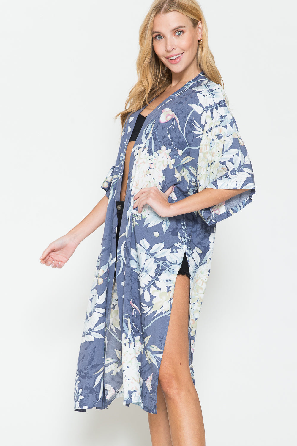 Justin Taylor Botanical Print Split Cover Up-Teresa&#39;s Fashionista LLC