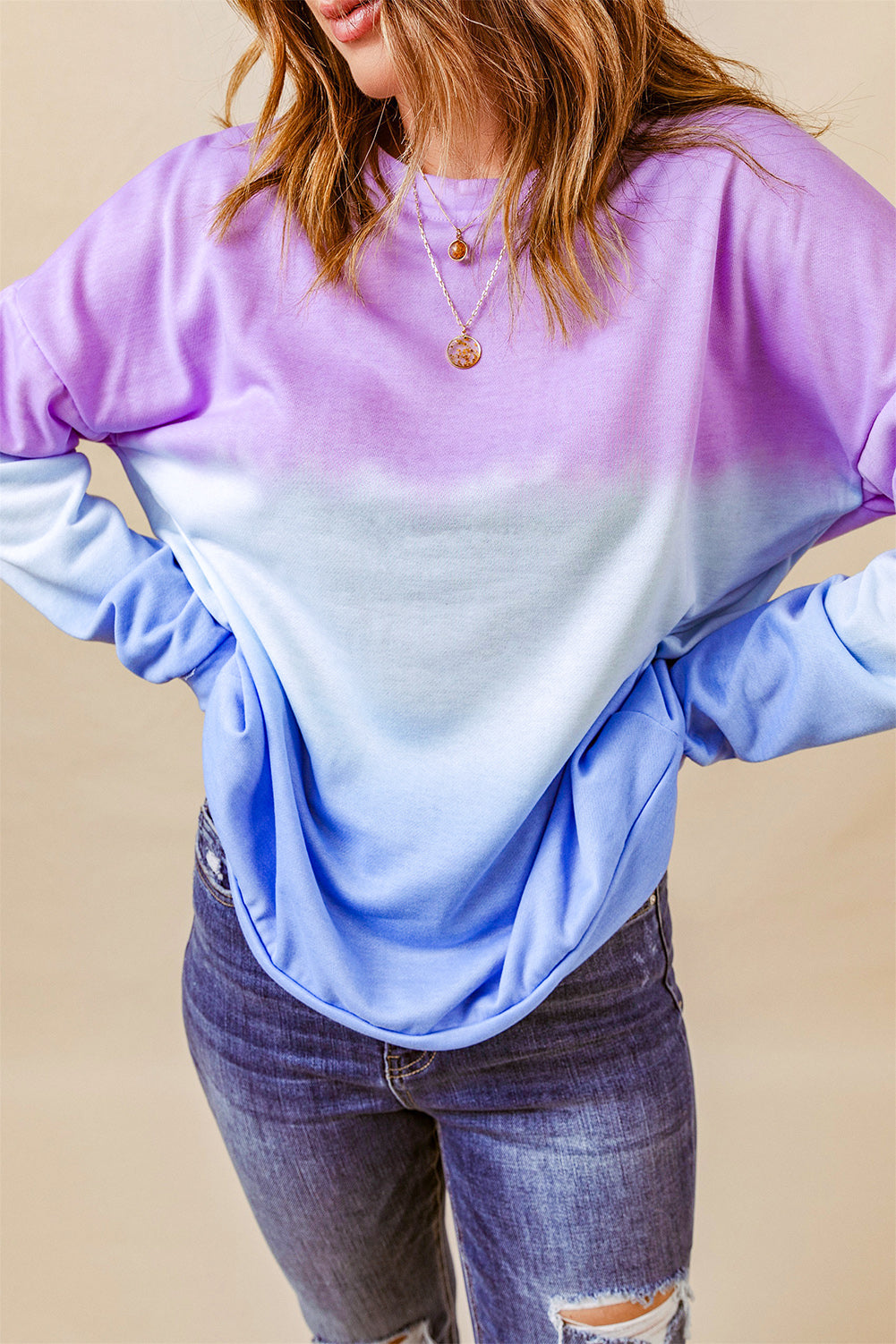 Tie-Dye Drop Shoulder Round Neck Sweatshirt-Teresa&#39;s Fashionista LLC