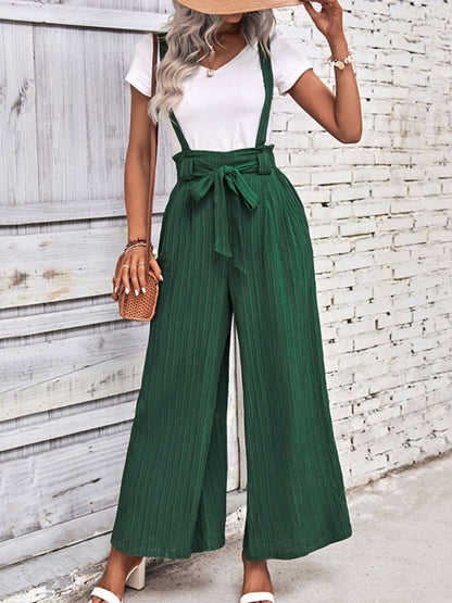 Tie Belt Wide Leg Overalls-Teresa&#39;s Fashionista LLC