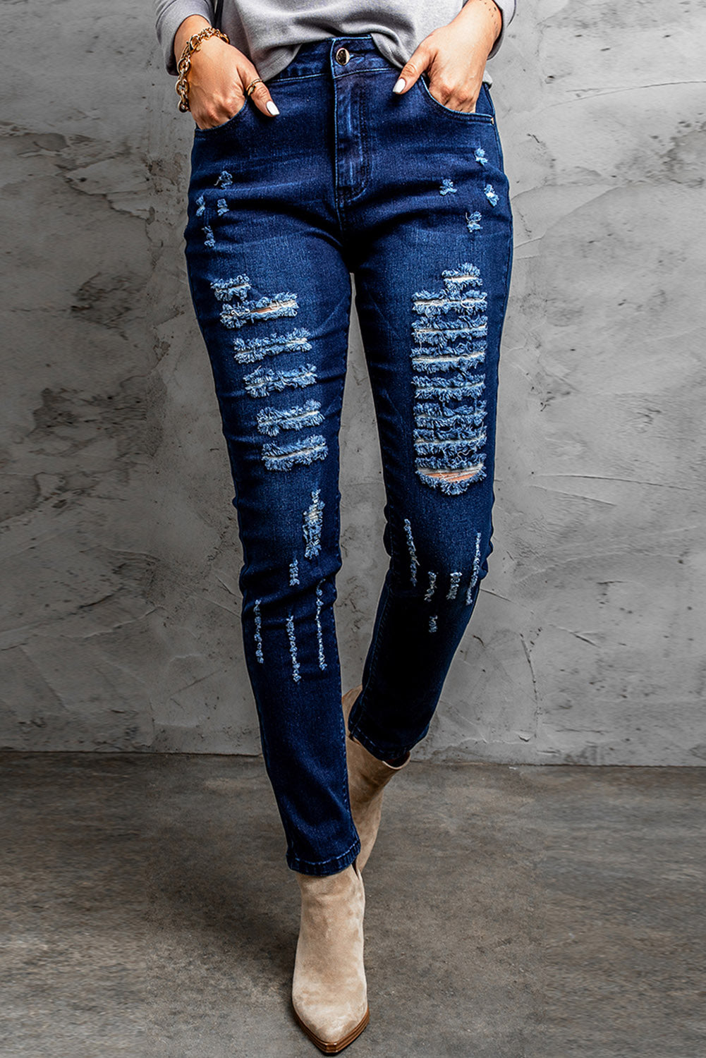 Mid-Rise Waist Distressed Skinny Jeans-Teresa&#39;s Fashionista LLC